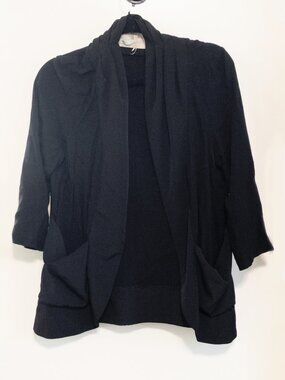 Anthropologie Kimchi Blue Flowy Summer Lightweight Blazer Sz Large Black Pleated